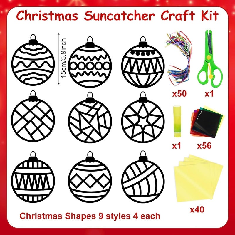 EggSun 36 Sets Christmas Ball Suncatchers Craft Kit for Kids Ornaments Stained Glass Effect Window Arts and Crafts Kit for Classroom Holiday Birthday Projects Home Party Favors Decorations Ages 4 8 12 - Image 2